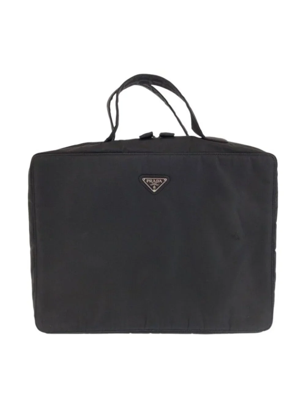 Prada Tessuto Black Silver Nylon Business Bag